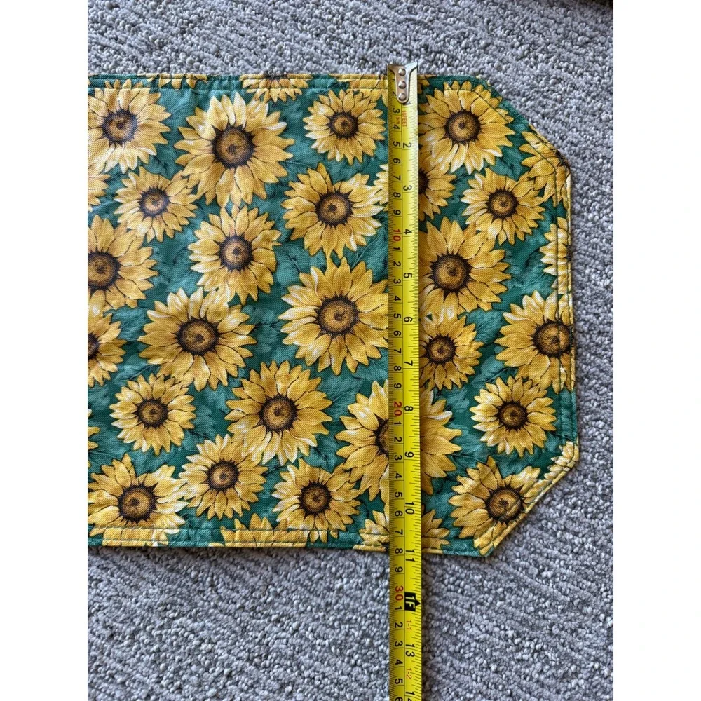 Vintage Sunflower Quilted Placemats Set of 5 Teal Green Yellow Floral Farmhouse